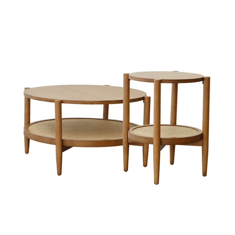 North European Wood/Glass Top Coffee Table Natural Round Cocktail Table