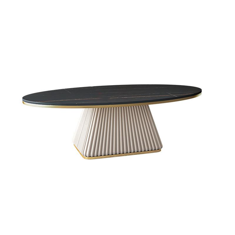 15.7"Tall Iron Pedestal Black/ White Oval Slate Top Coffee Table