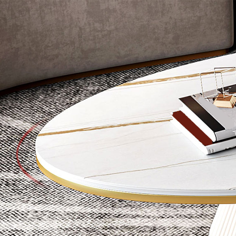 15.7"Tall Iron Pedestal Black/ White Oval Slate Top Coffee Table