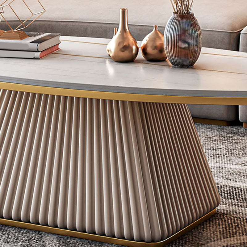 15.7"Tall Iron Pedestal Black/ White Oval Slate Top Coffee Table