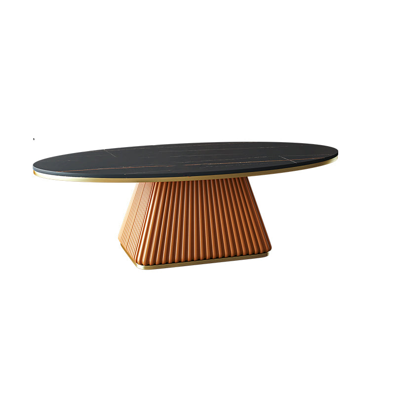 15.7"Tall Iron Pedestal Black/ White Oval Slate Top Coffee Table