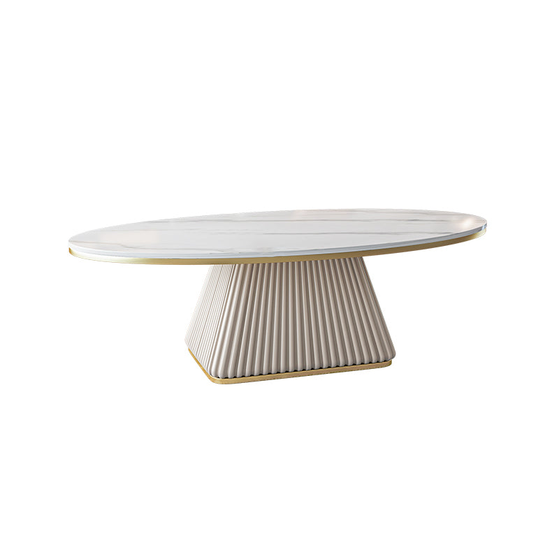 15.7"Tall Iron Pedestal Black/ White Oval Slate Top Coffee Table