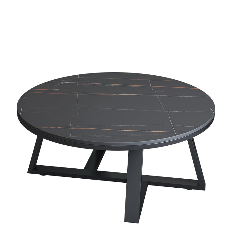 15.7"Tall Cross Legs Black / White Round Slate Top Coffee Table