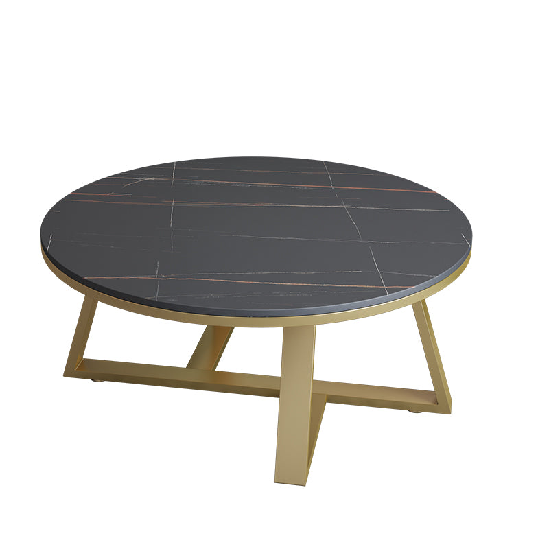 15.7"Tall Cross Legs Black / White Round Slate Top Coffee Table