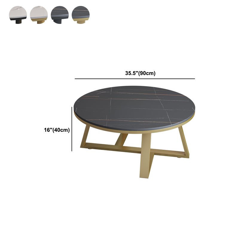 15.7"Tall Cross Legs Black / White Round Slate Top Coffee Table