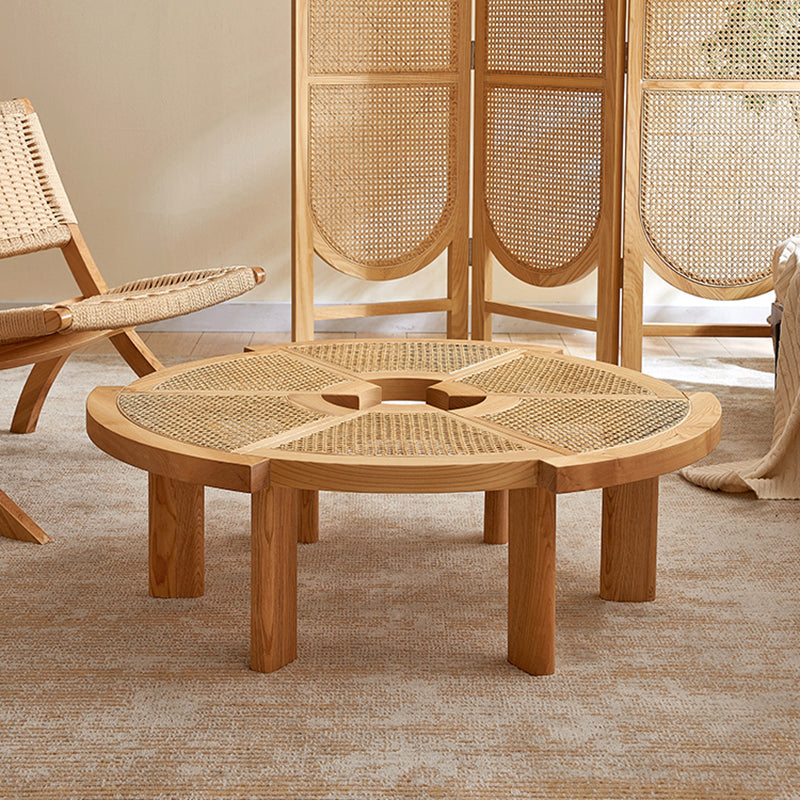 Nordic Wood and Rattan Cocktail Table Free Form Coffee Table
