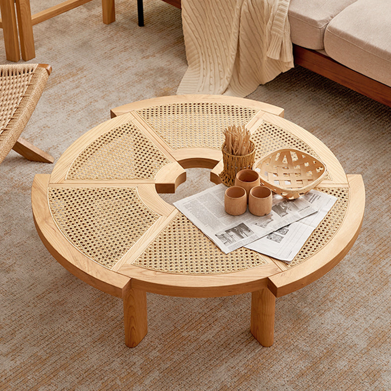 Nordic Wood and Rattan Cocktail Table Free Form Coffee Table