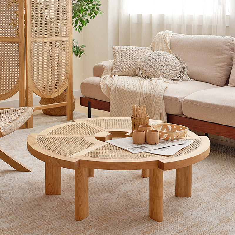 Nordic Wood and Rattan Cocktail Table Free Form Coffee Table
