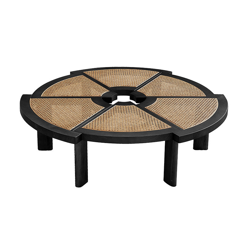 Nordic Wood and Rattan Cocktail Table Free Form Coffee Table