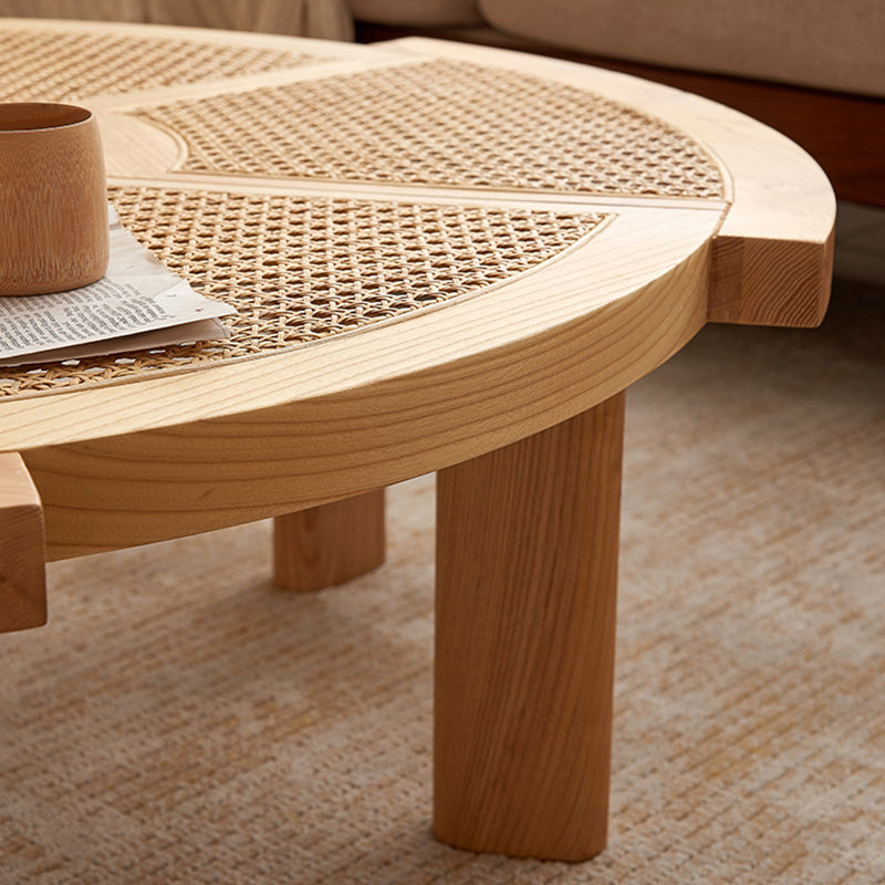 Nordic Wood and Rattan Cocktail Table Free Form Coffee Table