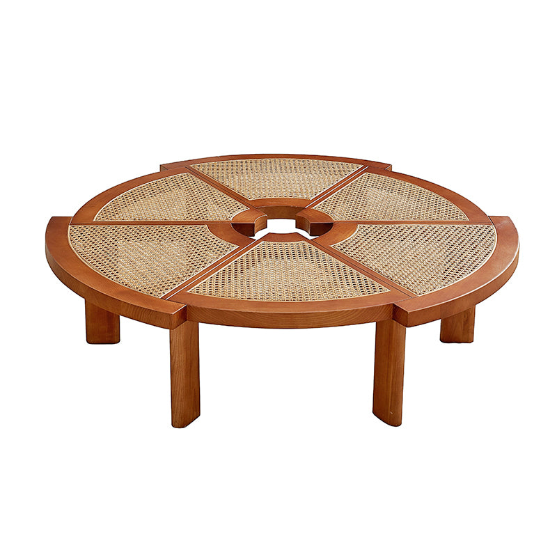 Nordic Wood and Rattan Cocktail Table Free Form Coffee Table