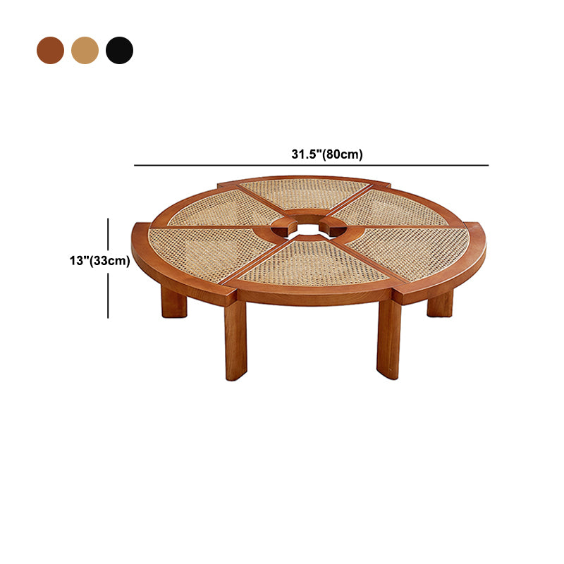 Nordic Wood and Rattan Cocktail Table Free Form Coffee Table