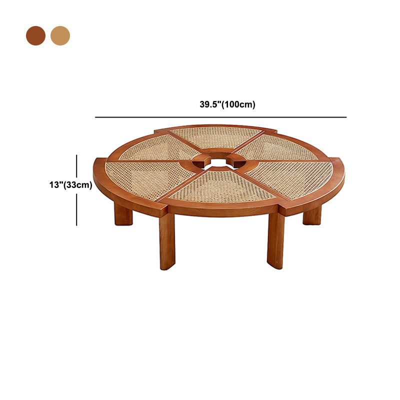 Nordic Wood and Rattan Cocktail Table Free Form Coffee Table
