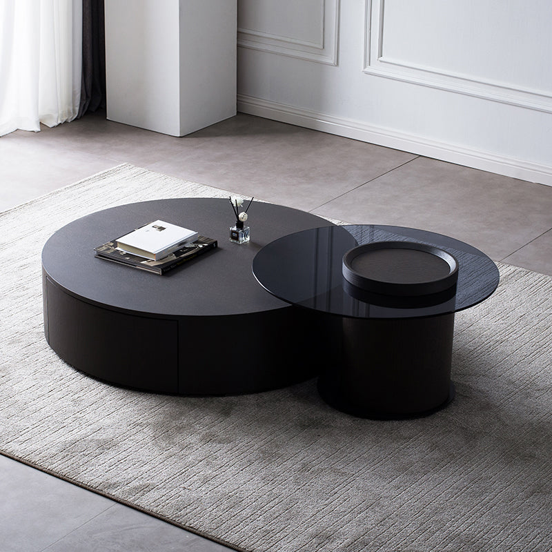 North European Round Coffee Table Wood 1 Cocktail Table with Drawers