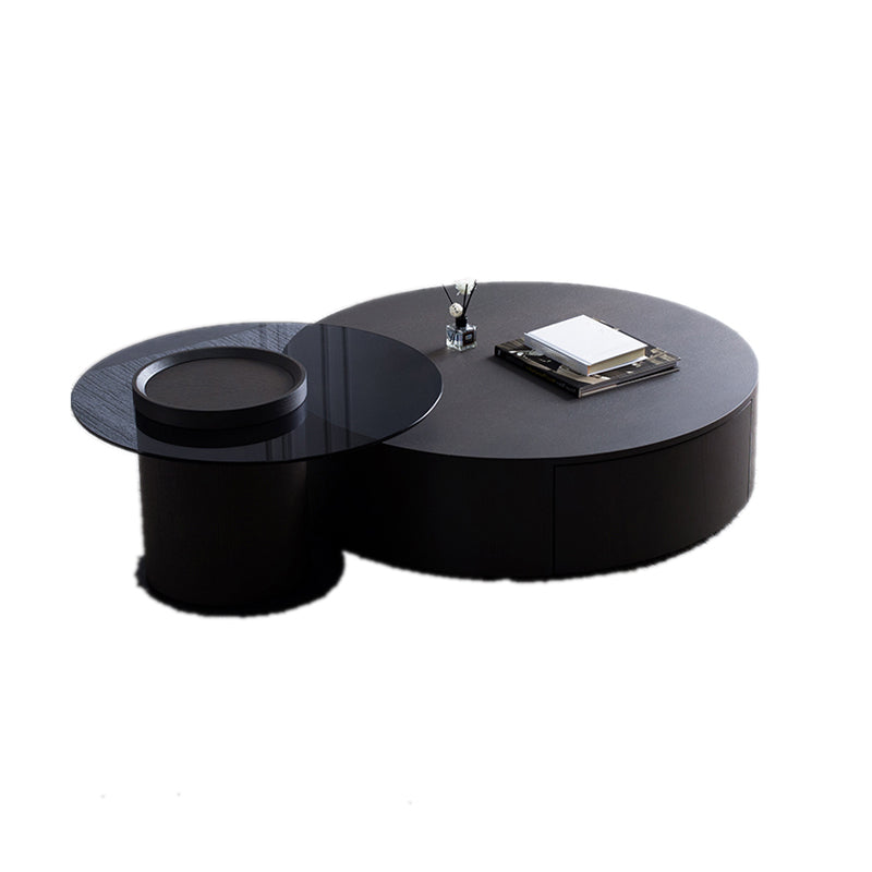 North European Round Coffee Table Wood 1 Cocktail Table with Drawers