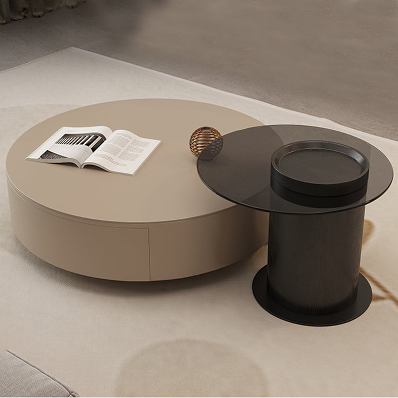 North European Round Coffee Table Wood 1 Cocktail Table with Drawers