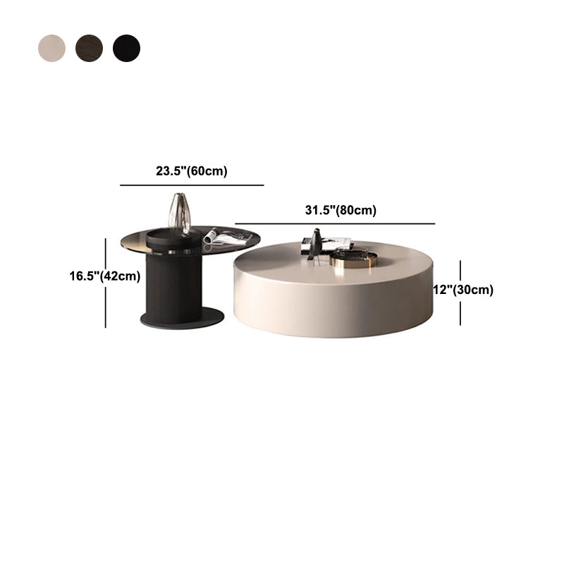 North European Round Coffee Table Wood 1 Cocktail Table with Drawers