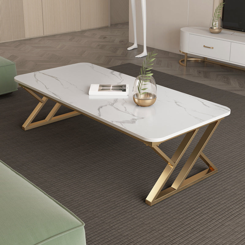 17.7" Tall Glam White/ Grey Slate Top Coffee Table for Living Room