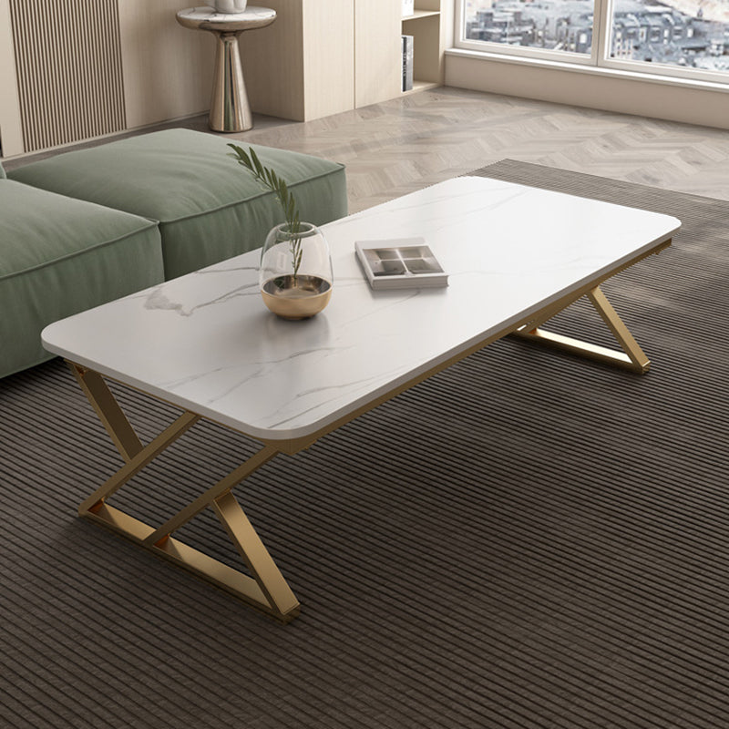 17.7" Tall Glam White/ Grey Slate Top Coffee Table for Living Room