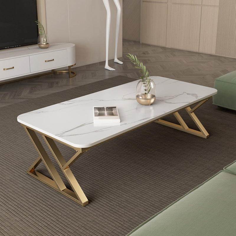 17.7" Tall Glam White/ Grey Slate Top Coffee Table for Living Room