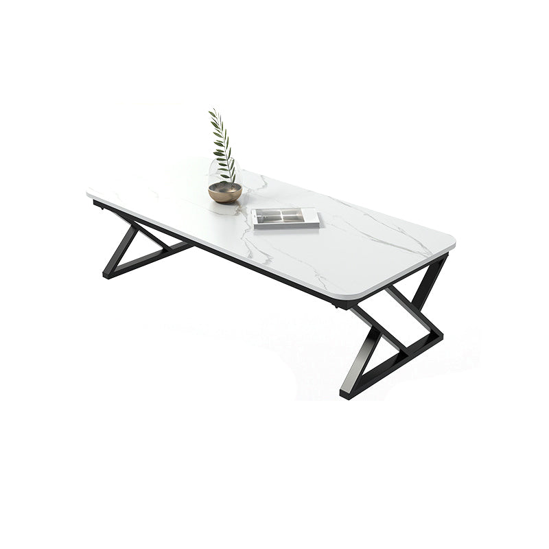 17.7" Tall Glam White/ Grey Slate Top Coffee Table for Living Room