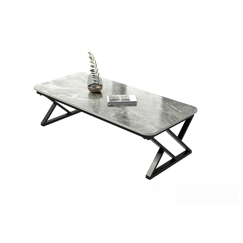 17.7" Tall Glam White/ Grey Slate Top Coffee Table for Living Room