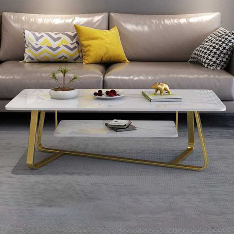 Cross Legs Stone Top Cocktail Table, 15.75" H Rectangular Coffee Table