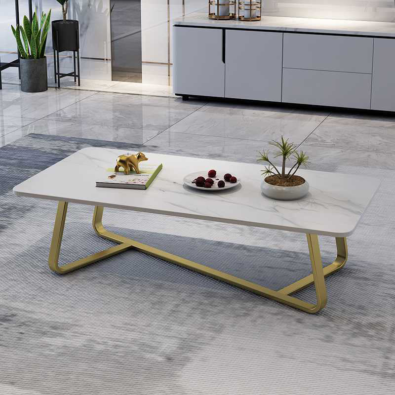 Cross Legs Stone Top Cocktail Table, 15.75" H Rectangular Coffee Table
