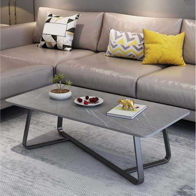 Cross Legs Stone Top Cocktail Table, 15.75" H Rectangular Coffee Table