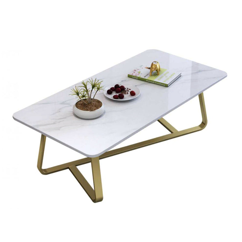 Cross Legs Stone Top Cocktail Table, 15.75" H Rectangular Coffee Table