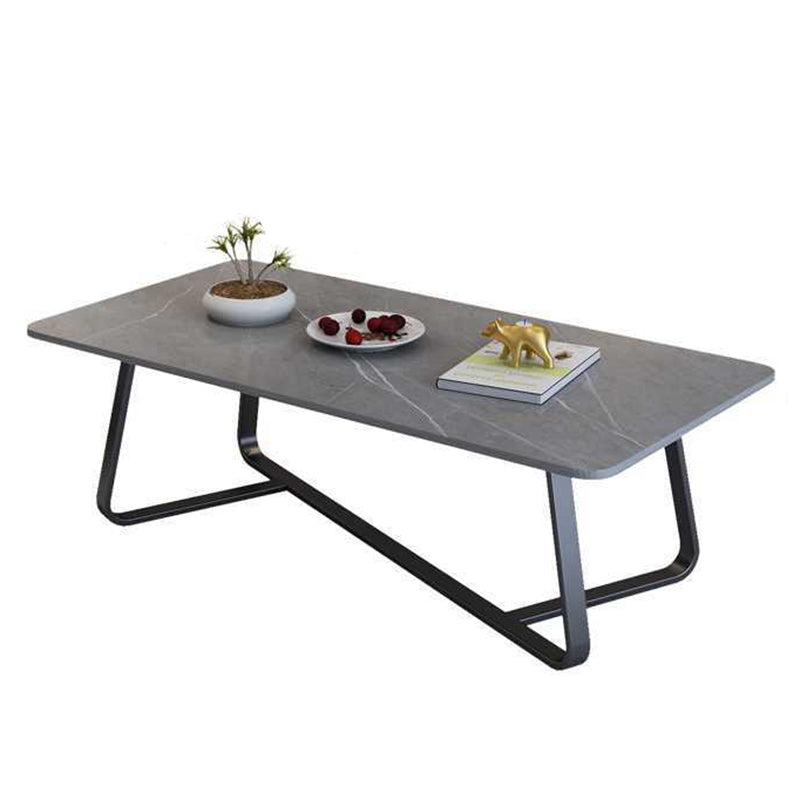 Cross Legs Stone Top Cocktail Table, 15.75" H Rectangular Coffee Table