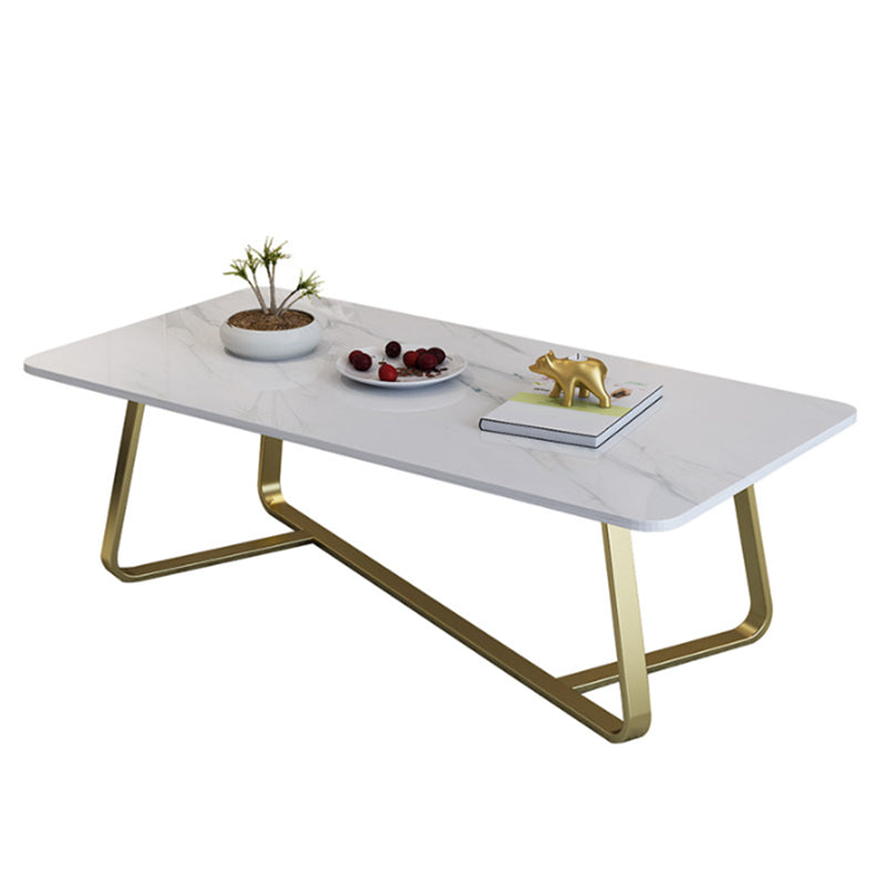 Cross Legs Stone Top Cocktail Table, 15.75" H Rectangular Coffee Table