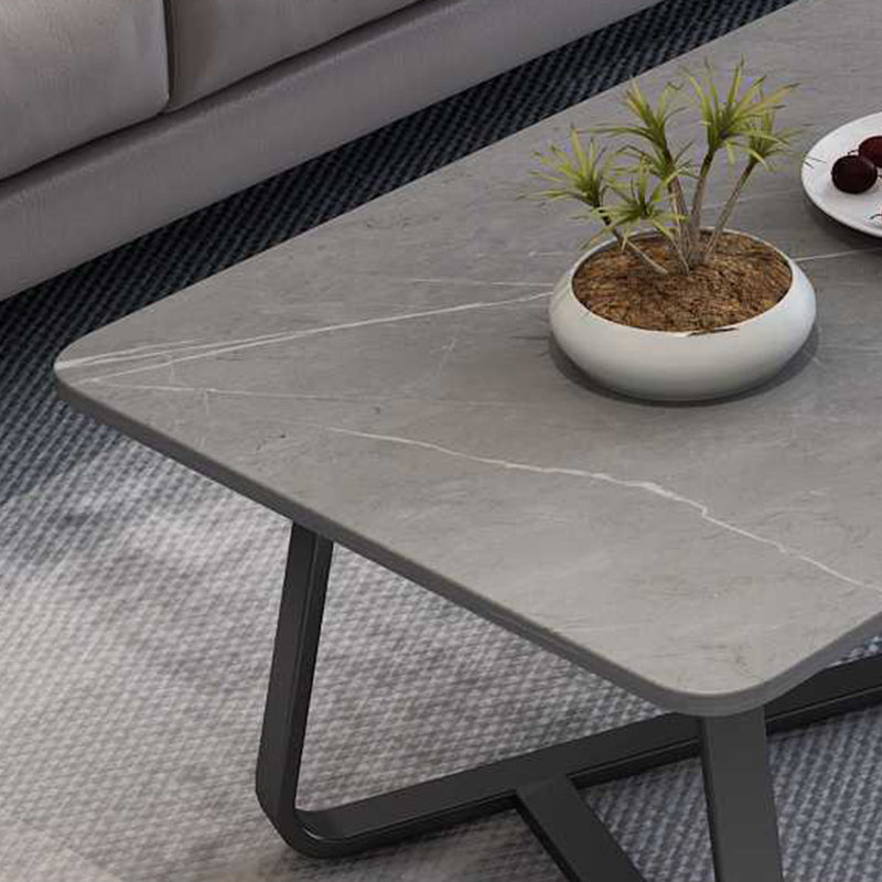 Cross Legs Stone Top Cocktail Table, 15.75" H Rectangular Coffee Table