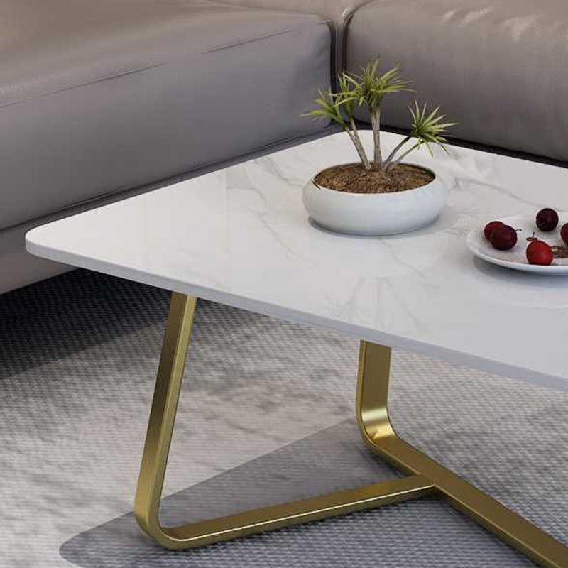 Cross Legs Stone Top Cocktail Table, 15.75" H Rectangular Coffee Table