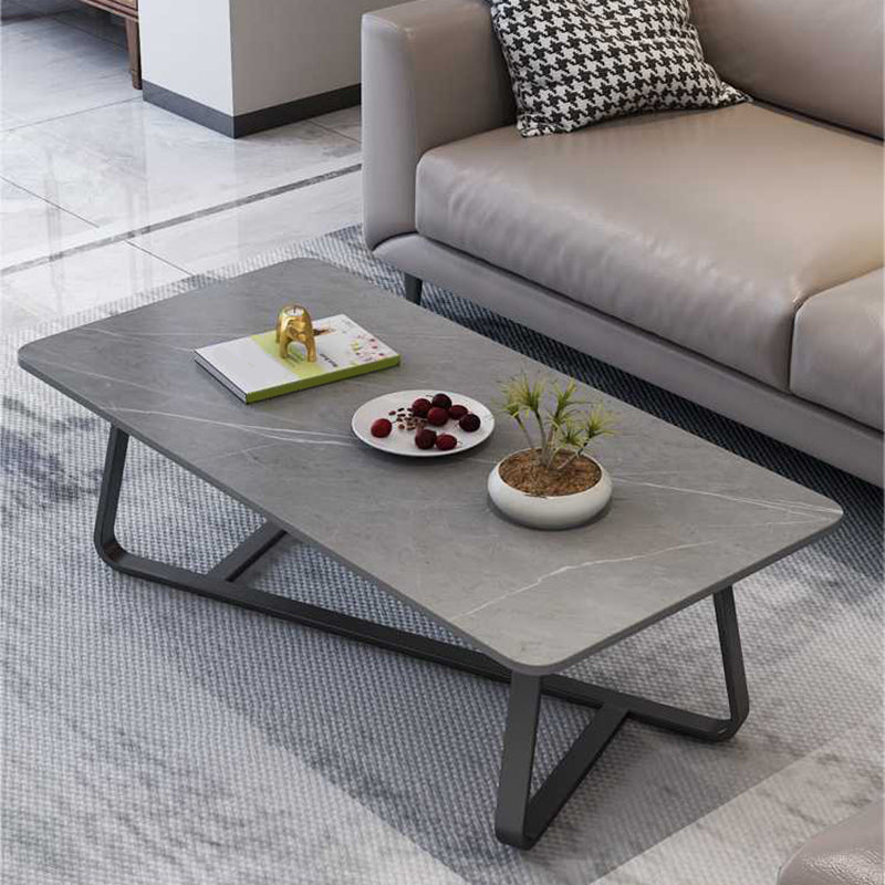 Cross Legs Stone Top Cocktail Table, 15.75" H Rectangular Coffee Table