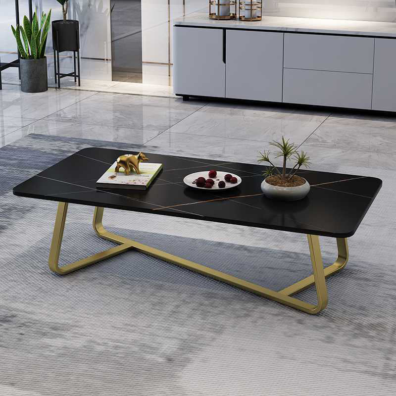 Cross Legs Stone Top Cocktail Table, 15.75" H Rectangular Coffee Table