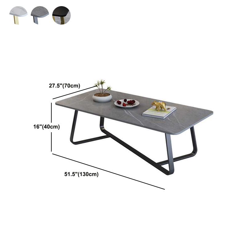 Cross Legs Stone Top Cocktail Table, 15.75" H Rectangular Coffee Table