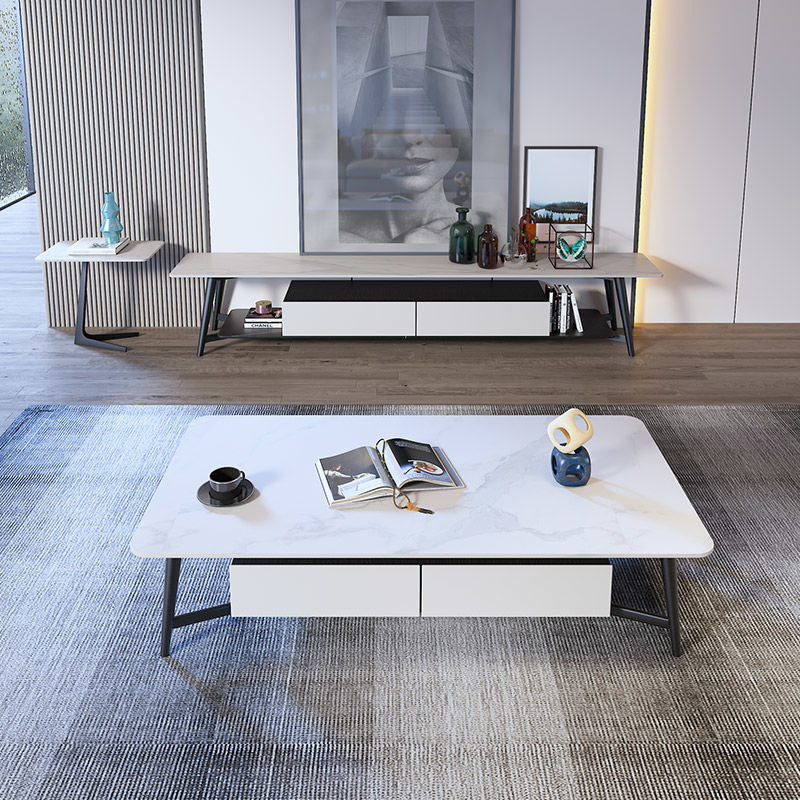 Modern Style Rock Slate Black Gold/white Gold/White Black with 2 Drawer Coffee Table