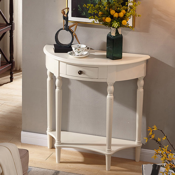 Rubbered Wood Console Table Solid Wood Accent Table with Drawer and Shelf
