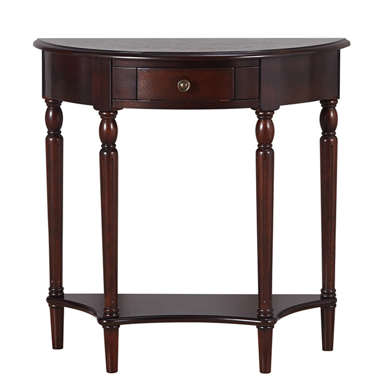 Rubbered Wood Console Table Solid Wood Accent Table with Drawer and Shelf