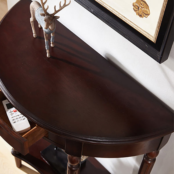 Rubbered Wood Console Table Solid Wood Accent Table with Drawer and Shelf