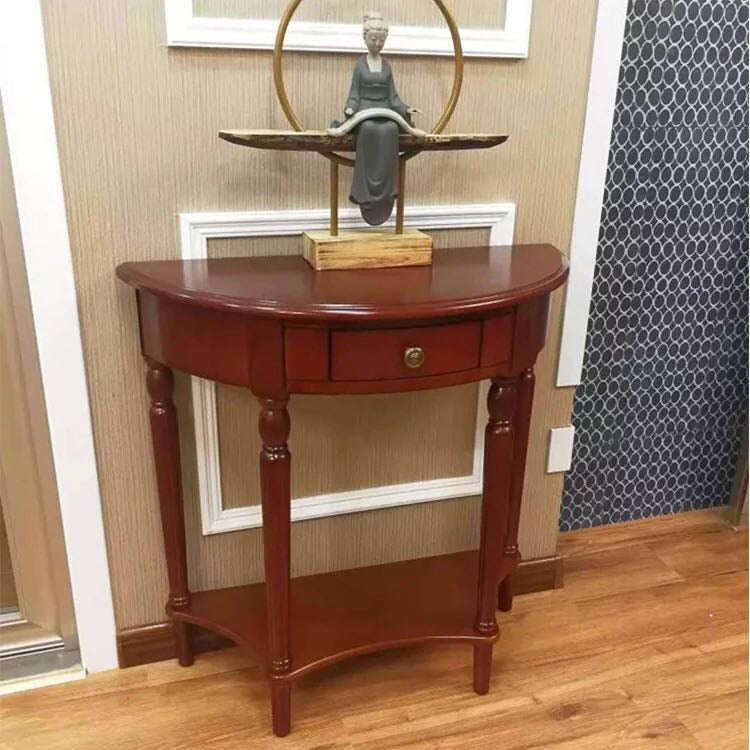 Rubbered Wood Console Table Solid Wood Accent Table with Drawer and Shelf
