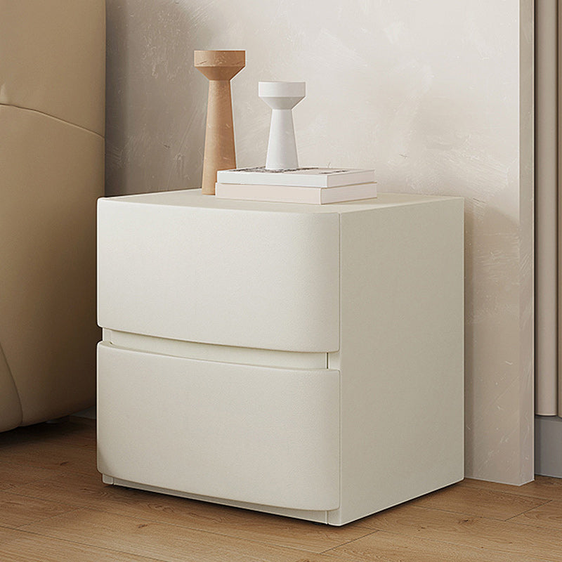 18" Tall 2- Drawer Wood Nightstand Contemporary Leather Bedside Cabinet