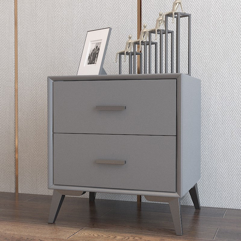 Rectangular Two Drawer Nightstand Modern Night Table with Metal Legs