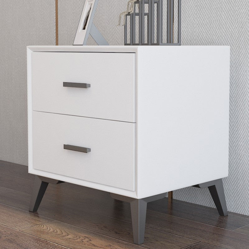 Rectangular Two Drawer Nightstand Modern Night Table with Metal Legs