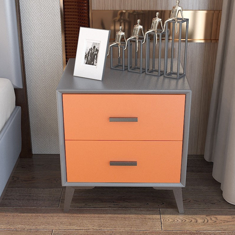 Rectangular Two Drawer Nightstand Modern Night Table with Metal Legs