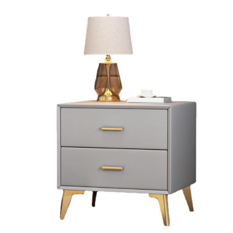 Rectangular Two Drawer Nightstand Modern Night Table with Metal Legs
