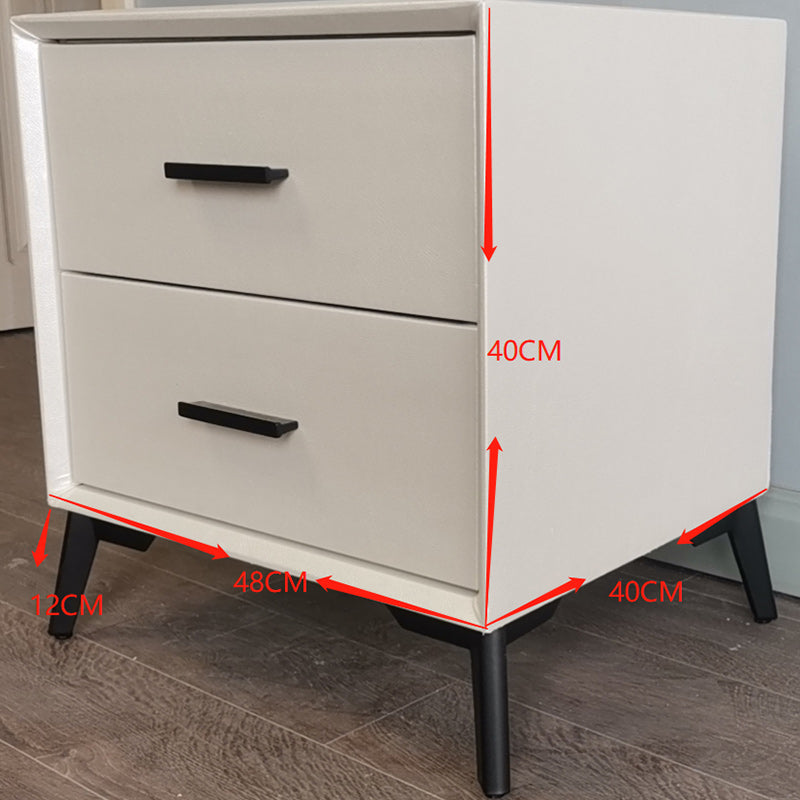 Rectangular Two Drawer Nightstand Modern Night Table with Metal Legs