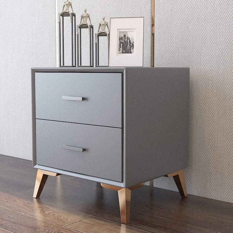 Rectangular Two Drawer Nightstand Modern Night Table with Metal Legs