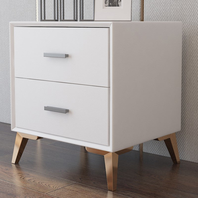 Rectangular Two Drawer Nightstand Modern Night Table with Metal Legs